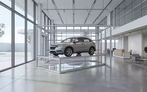 Architektur-Render im Autohaus mit Kompakt-SUV zum Thema Opel Grandland, ISIN NL00150001Q9, neutrales Tageslicht - Foto: THN