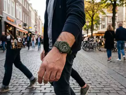 Fotorealistische Aufnahme von Armbanduhr im Alltag zum Thema Swatch Big Bold, ISIN CH0012255151, natuerliches Licht - Foto: THN