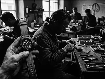 Schwarzweiss-Reportage mit Armbanduhr zum Thema Swatch Big Bold, ISIN CH0012255151, hoher Kontrast - Foto: THN