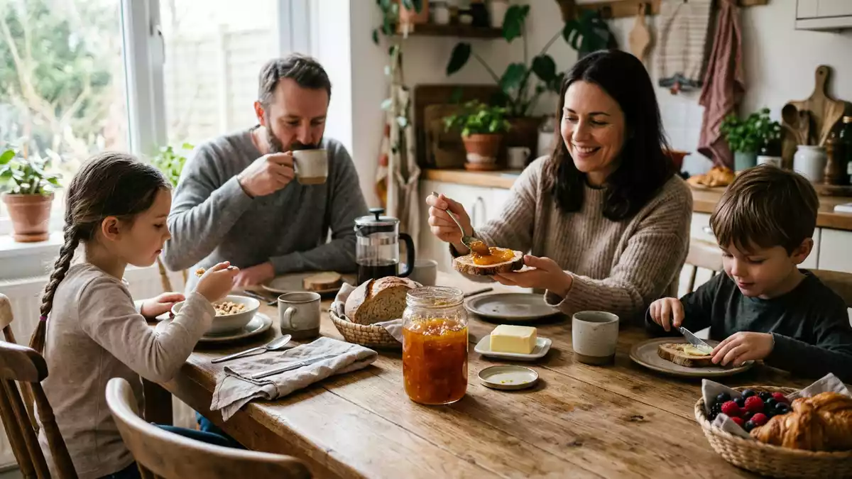 Fotorealistische Ansicht von Marmelade beim Frühstück in realer Umgebung, neutral