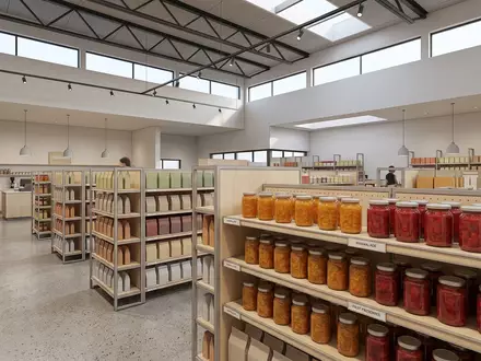 Architektur-Render im Supermarkt mit Marmelade zum Thema Smucker's Marmelade, ISIN US8326964058, neutrales Tageslicht - Foto: THN