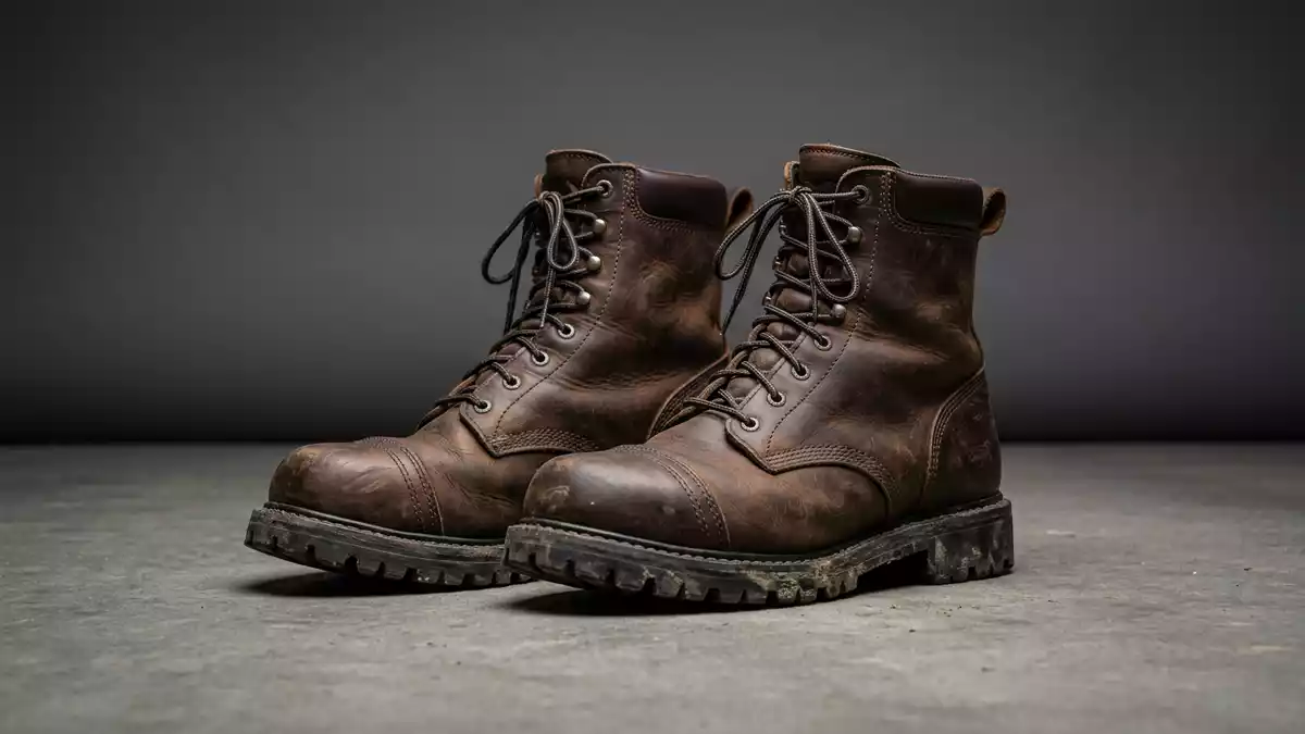 Fotorealistische Studioansicht von Sicherheitsstiefel in neutraler Produktdarstellung