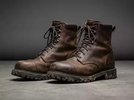 Fotorealistische Studioaufnahme von Sicherheitsstiefel zum Thema CAT Boots, ISIN US9778661024, klare Lichtfuehrung - Foto: THN