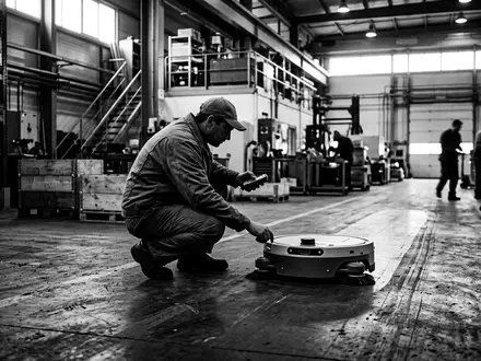 Schwarzweiss-Reportage mit Saugroboter zum Thema Xiaomi Saugroboter, ISIN KYG9830T1043, hoher Kontrast, sachlich dargestellt - Foto: THN
