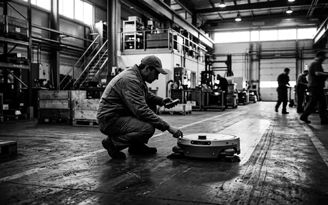 Schwarzweiss-Reportage mit Saugroboter zum Thema Xiaomi Saugroboter, ISIN KYG9830T1043, hoher Kontrast, sachlich dargestellt - Foto: THN