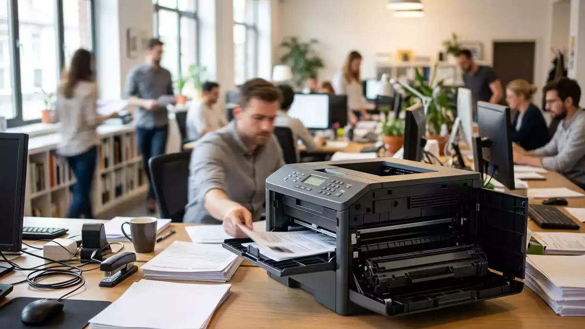 Fotorealistische Ansicht von Tonerpatrone im Büro in realer Umgebung, neutral