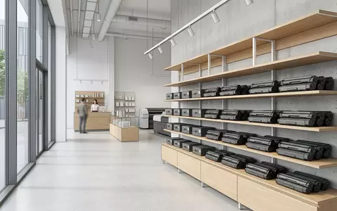 Architektur-Render im Bürobedarf-Fachhandel mit Tonerpatrone zum Thema Xerox Toner, ISIN US98421M1062, neutrales Tageslicht - Foto: THN