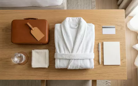 Flatlay-Arrangement rund um Luxushotelzimmer zum Thema Wynn Las Vegas, ISIN US9831341071, weiches Oberlicht - Foto: THN