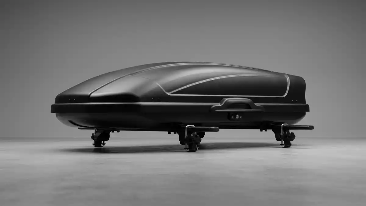 Fotorealistische Studioansicht von Dachbox in neutraler Produktdarstellung, neutral