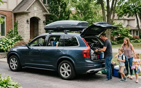 Fotorealistische Aufnahme von Dachbox auf Reisen zum Thema Thule Dachbox, ISIN SE0006422390, natuerliches Licht - Foto: THN