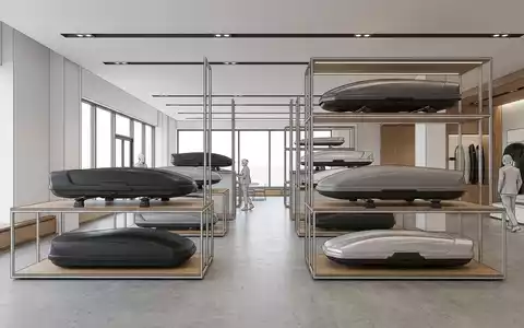 Architektur-Render im Autozubehörhandel mit Dachbox zum Thema Thule Dachbox, ISIN SE0006422390, neutrales Tageslicht - Foto: THN