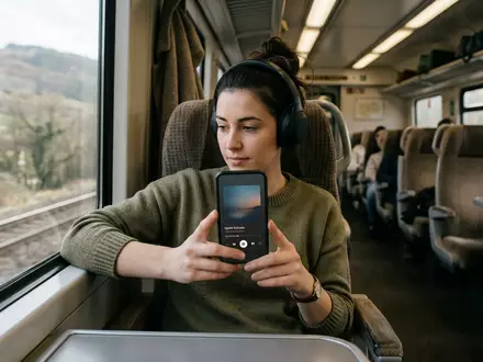 Fotorealistische Aufnahme von Musik-App auf Reisen zum Thema QQ Music, ISIN US88032Q1094, natuerliches Licht - Foto: THN