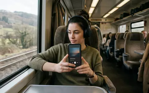 Fotorealistische Aufnahme von Musik-App auf Reisen zum Thema QQ Music, ISIN US88032Q1094, natuerliches Licht - Foto: THN