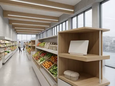 Architektur-Render im Supermarkt mit Kundenkarte zum Thema Tesco Clubcard, ISIN GB00BLGZ9862, neutrales Tageslicht - Foto: THN