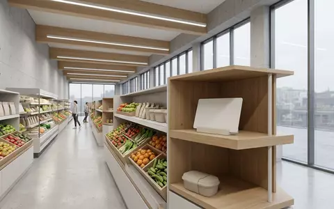 Architektur-Render im Supermarkt mit Kundenkarte zum Thema Tesco Clubcard, ISIN GB00BLGZ9862, neutrales Tageslicht - Foto: THN