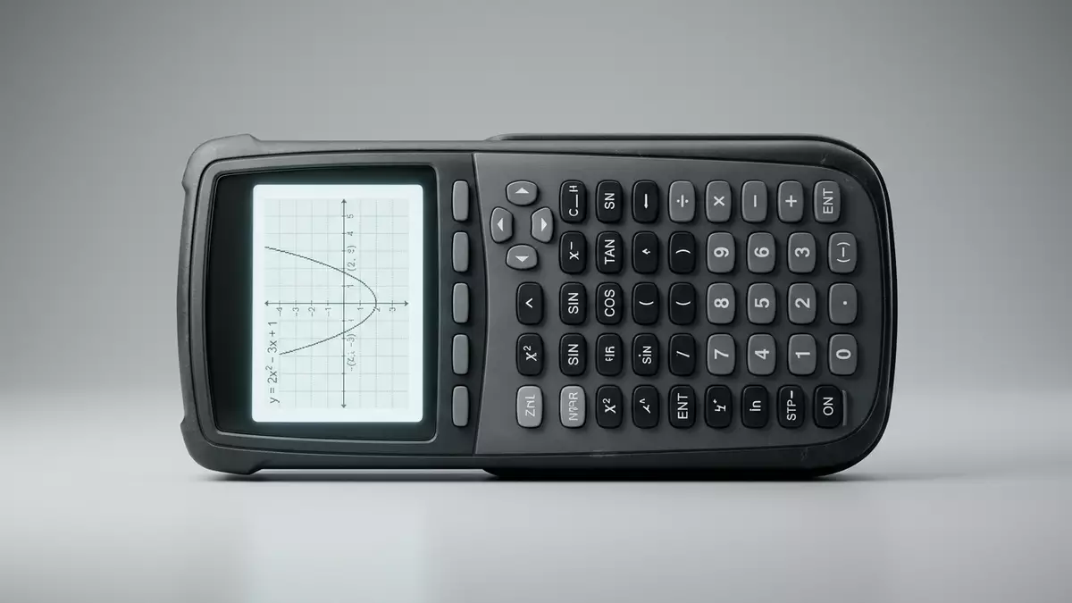 Fotorealistische Studioansicht von Grafikrechner in neutraler Produktdarstellung