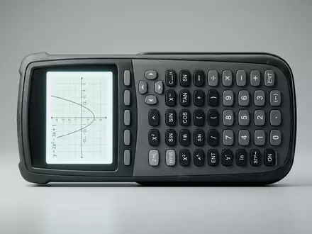 Fotorealistische Studioaufnahme von Grafikrechner zum Thema TI-84 Plus Taschenrechner, ISIN US8825081040, klare Lichtfuehrung - Foto: THN