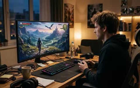 Fotorealistische Aufnahme von Abenteuerspiel am Schreibtisch zum Thema Final Fantasy VII Rebirth, ISIN JP3164630000 - Foto: THN