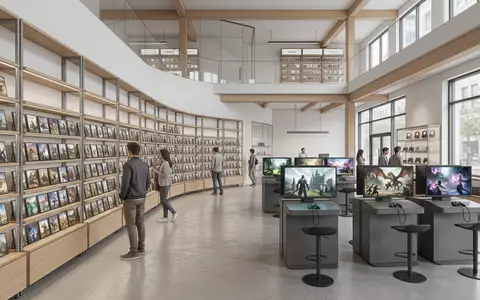 Architektur-Render im Spielefachhandel mit Abenteuerspiel zum Thema Final Fantasy VII Rebirth, ISIN JP3164630000, neutrales Tageslicht - Foto: THN