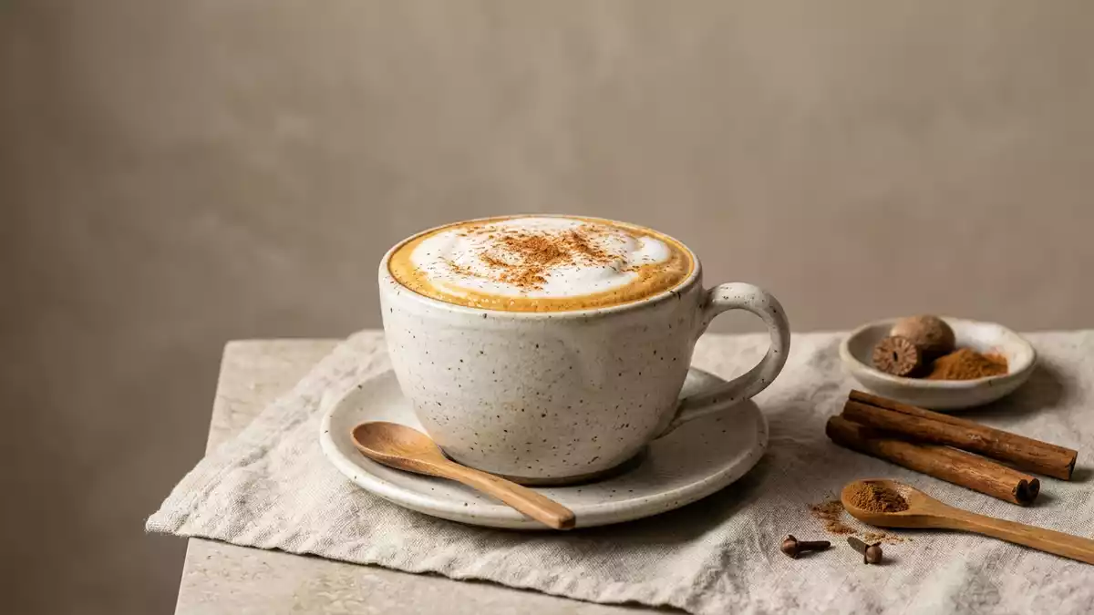 Fotorealistische Studioansicht von Gewürzkaffee in neutraler Produktdarstellung