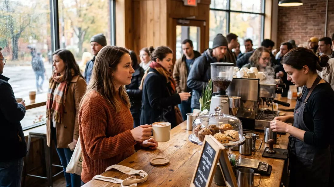 Fotorealistische Ansicht von Gewürzkaffee im Café in realer Umgebung, neutral