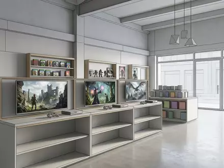 Architektur-Render im Spielefachhandel mit Rollenspiel zum Thema Final Fantasy XIV Online, ISIN JP3967200001, neutrales Tageslicht - Foto: THN