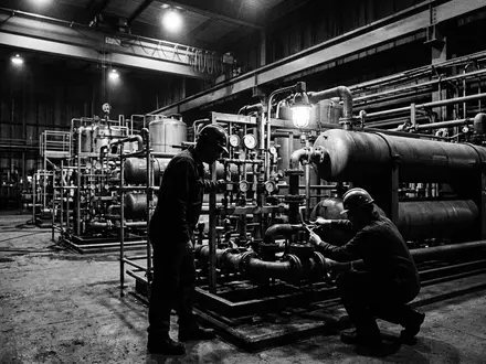 Schwarzweiss-Reportage mit Wasseraufbereitung zum Thema Veolia Wasser, ISIN FR0010242511, hoher Kontrast, sachlich dargestellt - Foto: THN