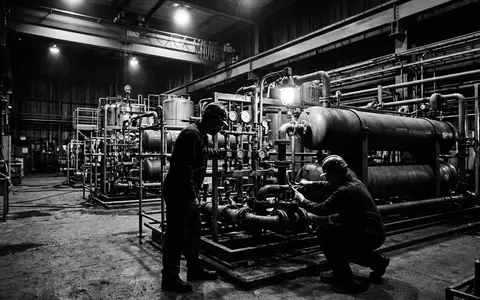 Schwarzweiss-Reportage mit Wasseraufbereitung zum Thema Veolia Wasser, ISIN FR0010242511, hoher Kontrast, sachlich dargestellt - Foto: THN