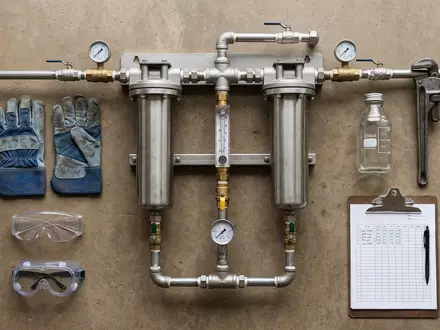 Flatlay-Arrangement rund um Wasseraufbereitung zum Thema Veolia Wasser, ISIN FR0010242511, weiches Oberlicht - Foto: THN