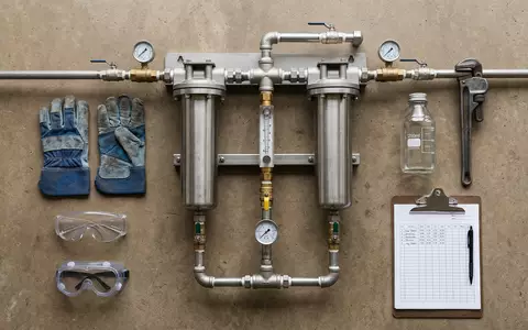 Flatlay-Arrangement rund um Wasseraufbereitung zum Thema Veolia Wasser, ISIN FR0010242511, weiches Oberlicht - Foto: THN