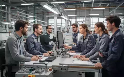 Mitarbeiter in einer modernen Industriehalle bei der Arbeit an einem ergonomisch angepassten Arbeitsplatz. - Foto: über boerse-global.de