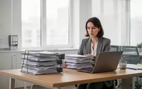 Eine HR-Fachkraft arbeitet konzentriert an einem Schreibtisch in einem modernen Büro mit Akten und einem Laptop. - Foto: über boerse-global.de