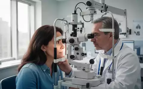 Neurologe bei einer Augenuntersuchung zur Diagnostik in einer modernen medizinischen Praxis. - Foto: über boerse-global.de