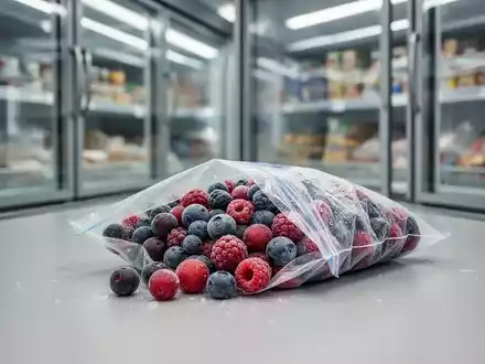 Eine Nahaufnahme von gefrorenen Beerenmischungen auf einer neutralen Unterlage in einer hellen, sterilen Umgebung. - Foto: über boerse-global.de