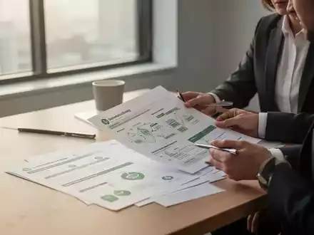 Ein Berater arbeitet an einer Nachhaltigkeitsstrategie in einem modernen, hellen Büro mit Dokumenten auf dem Schreibtisch. - Foto: über boerse-global.de