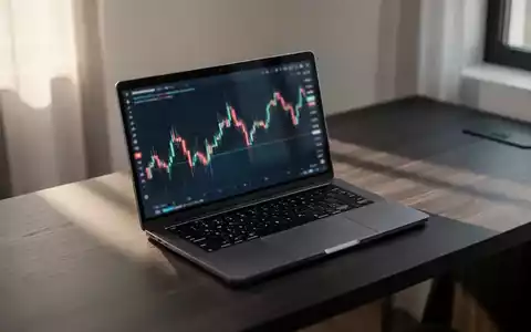 Ein moderner, minimalistischer Schreibtisch mit einem Laptop, auf dessen Bildschirm ein unscharfer Finanzchart zu sehen ist. - Foto: über boerse-global.de