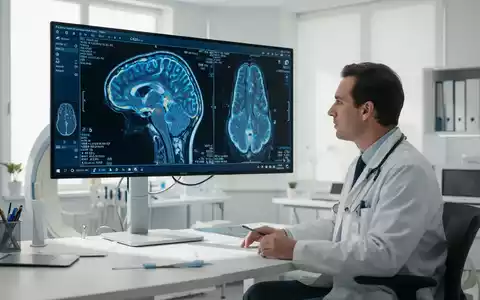 Ein Arzt betrachtet einen hochauflösenden PET-Scan eines Gehirns auf einem Monitor zur Diagnose von Amyloid-Ablagerungen. - Foto: über boerse-global.de
