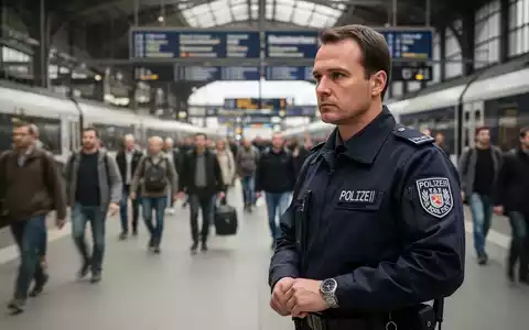 Ein Polizeibeamter beobachtet aufmerksam die Menschenmenge in einer Bahnhofshalle. - Foto: über boerse-global.de