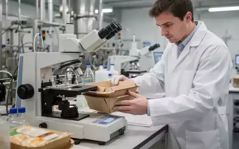 Ein Labortechniker untersucht eine Lebensmittelverpackung auf chemische Rückstände in einer modernen Industrieumgebung. - Foto: über boerse-global.de