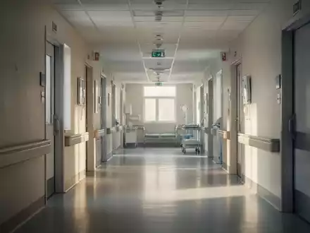 Ein leerer, modern gestalteter Krankenhausflur mit hellem Tageslichteinfall. - Foto: über boerse-global.de