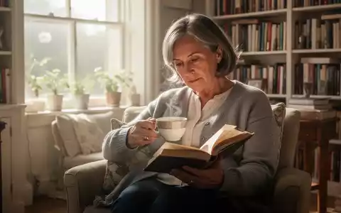 Eine Person mittleren Alters liest entspannt in einem hellen, sonnendurchfluteten Raum in einem Buch. - Foto: über boerse-global.de