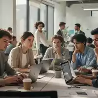 Junge Erwachsene arbeiten konzentriert an Laptops und in Gesprächen in einem modernen, hellen Büro. - Foto: über boerse-global.de