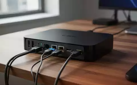 Nahaufnahme einer Android TV-Box mit angeschlossenen Kabeln auf einem Schreibtisch. - Foto: über boerse-global.de