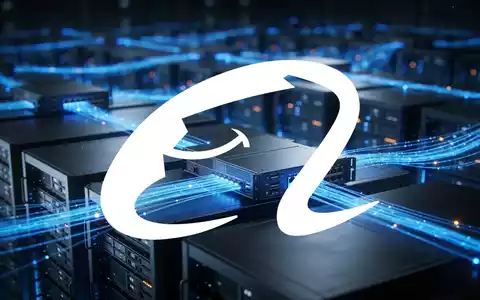 Abstrakte Darstellung einer modernen Serverlandschaft mit leuchtenden Glasfaserkabeln als Symbol für Cloud-Infrastruktur und KI. - Foto: über boerse-global.de