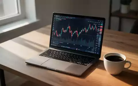Ein minimalistischer Schreibtisch mit einem Laptop, auf dem ein verschwommener Finanzchart zu sehen ist. - Foto: über boerse-global.de