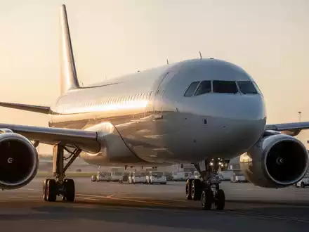 Ein modernes Verkehrsflugzeug auf dem Rollfeld bei Sonnenuntergang während eines ruhigen Moments am Flughafen. - Foto: über boerse-global.de