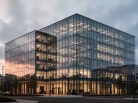 Modernes Bürogebäude in der Dämmerung, das die aktuelle wirtschaftliche Lage der Branicks Group symbolisiert. - Foto: über boerse-global.de