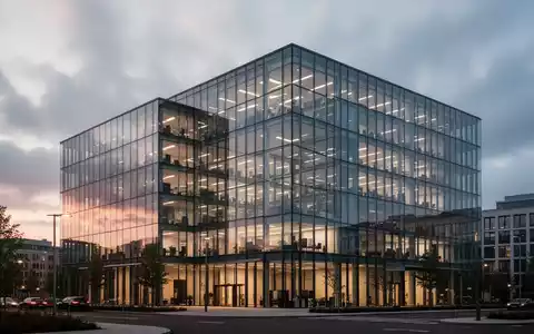 Modernes Bürogebäude in der Dämmerung, das die aktuelle wirtschaftliche Lage der Branicks Group symbolisiert. - Foto: über boerse-global.de