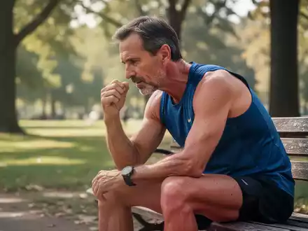 Ein Sportler ruht sich nach dem Training auf einer Parkbank aus, bei natürlichem Tageslicht. - Foto: über boerse-global.de
