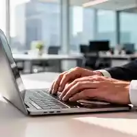 Nahaufnahme einer Person, die an einem Laptop in einem modernen Büro arbeitet, um die Einführung von Passkeys zu symbolisieren. - Foto: über boerse-global.de